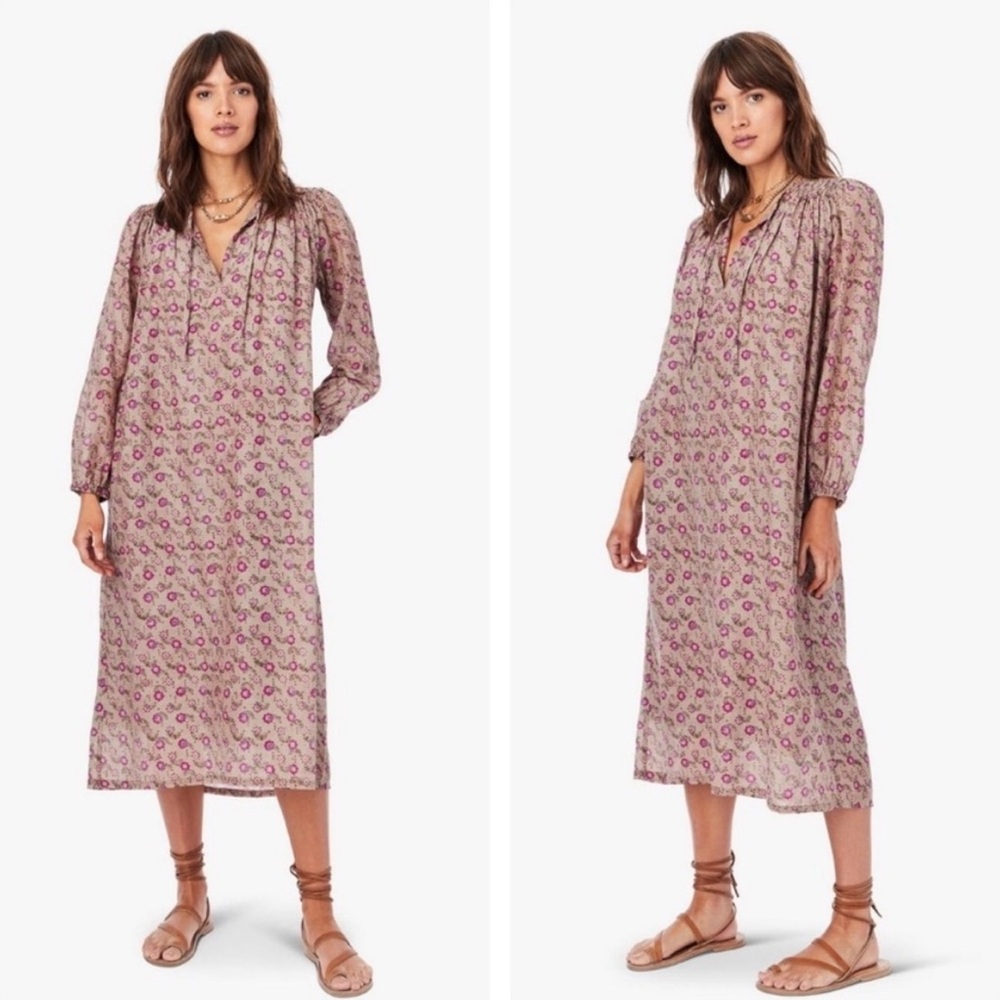 XiRENA Beige Midi Dress with Pink Floral Motif
